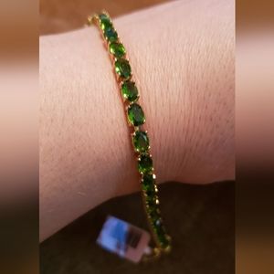 6.5 inch,Russian Diopside tennis bracelet, 925 Silver, 14K YG overlay, 13 carats